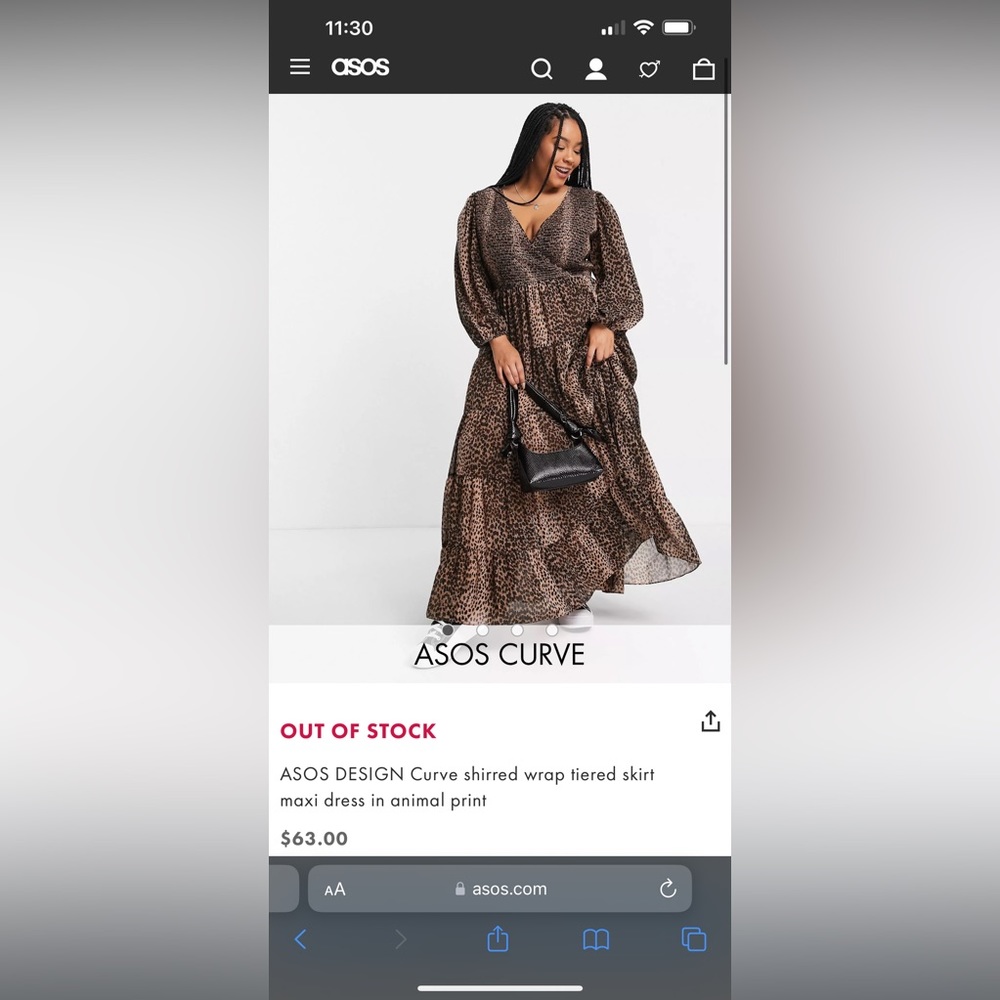 ASOS DESIGN Curve shirred wrap tiered skirt maxi dress in animal print